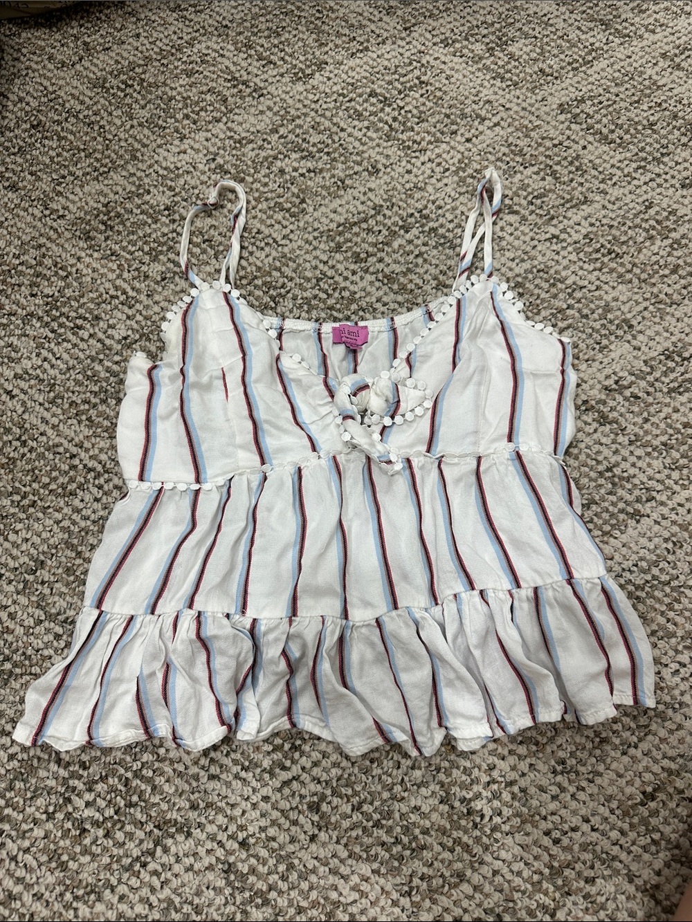 Francesca's Collections White Tank Top with Red and Blue Stripes